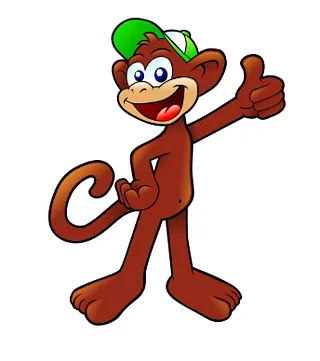 Es sit ein brauner glücklicher Affee mit grüner Kappi zu sehen