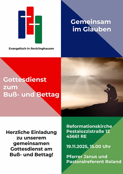 Bild mit Logo des Ev. Gemeindeverbands und einem Text auf dem blauen Hintergrund "Gemeinsam im Glauben " zu sehen