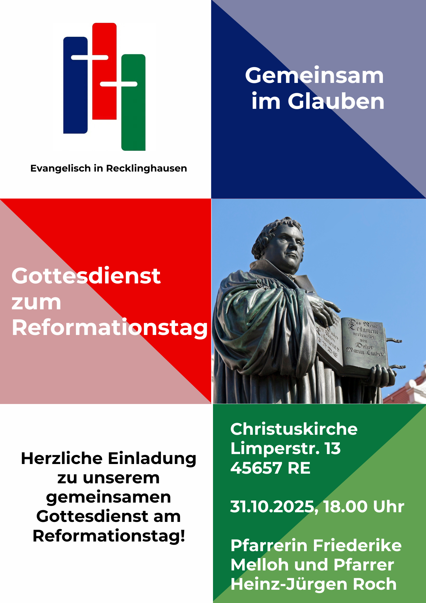 Bild mit Logo des Ev. Gemeindeverbands und einem Text auf dem blauen Hintergrund "Gemeinsam im Glauben " zu sehen