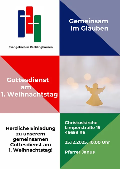 Bild mit Logo des Ev. Gemeindeverbands und einem Text auf dem blauen Hintergrund "Gemeinsam im Glauben " zu sehen