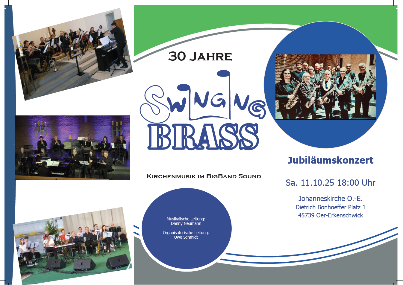 Auf dem Bild sieht man Flyer zurm Juebiäumskonzert von Swiiniging Brass