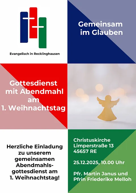 Bild mit Logo des Ev. Gemeindeverbands und einem Text auf dem blauen Hintergrund "Gemeinsam im Glauben " zu sehen